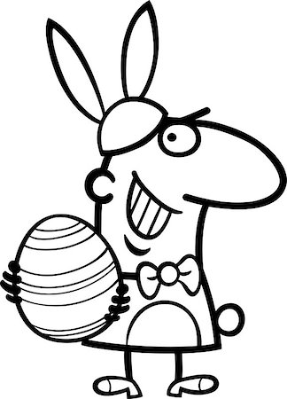 simsearch:400-07306443,k - Black and White Cartoon Illustration of Funny Man in Easter Bunny Costume with Easter Egg in his Hands for Coloring Book Foto de stock - Super Valor sin royalties y Suscripción, Código: 400-06527076