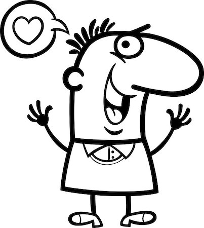 simsearch:400-06523060,k - Black and White Cartoon St Valentines Illustration of Happy Funny Man in Love Stock Photo - Budget Royalty-Free & Subscription, Code: 400-06527108