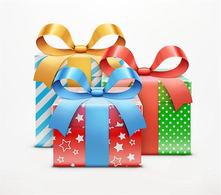 Vector illustration of three color present boxes isolated on white background. Stock Photo - Budget Royalty-Free & Subscription, Code: 400-06527394