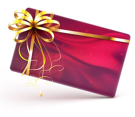 Vector illustration of red decorated gift card with golden ribbon and bow isolated on white background Stock Photo - Budget Royalty-Free & Subscription, Code: 400-06527392