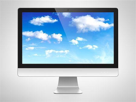 simsearch:400-05073201,k - Computer monitor with cloudy sky image on screen. Cloud computing concept. Foto de stock - Super Valor sin royalties y Suscripción, Código: 400-06527448