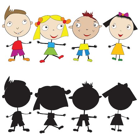 simsearch:400-07924004,k - Set of doodle children and their silhouettes Photographie de stock - Aubaine LD & Abonnement, Code: 400-06527692