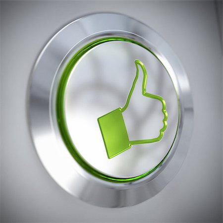 first finger up icon - thumbs up symbol on a metal button, green color and light, like concept Photographie de stock - Aubaine LD & Abonnement, Code: 400-06527824