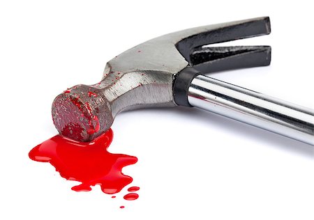 simsearch:400-05062045,k - A close-up of a bloody hammer and small blood pool (red paint) isolated on white. Fotografie stock - Microstock e Abbonamento, Codice: 400-06528729