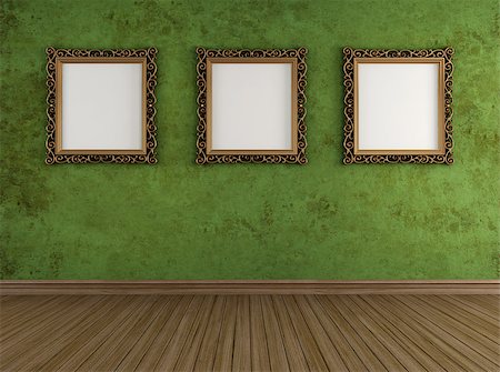simsearch:400-06396983,k - Empty vintage room with grunge wall and golden frames - rendering - Stock Photo - Budget Royalty-Free & Subscription, Code: 400-06528792
