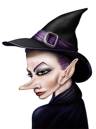 evil witch cartoon - Stylized illustration of a witch in a pointy hat Stock Photo - Budget Royalty-Free & Subscription, Code: 400-06529274