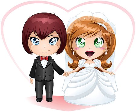 engaged cartoon - A vector illustration of a bride and groom dressed for their wedding day. Stock Photo - Budget Royalty-Free & Subscription, Code: 400-06529418