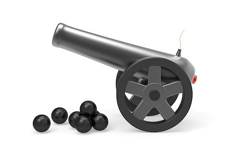 simsearch:400-05677294,k - Cannon with black bombs on white background Stock Photo - Budget Royalty-Free & Subscription, Code: 400-06529495