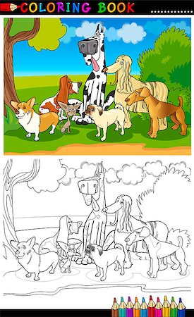 Cartoon Illustration of Funny Purebred Dogs like Corgi, Pug, Basset, Chihuahua and Afghan Hound for Coloring Book or Coloring Page Foto de stock - Super Valor sin royalties y Suscripción, Código: 400-06529552