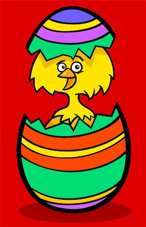 simsearch:400-06529555,k - Cartoon Illustration of Funny Little Yellow Chicken or Chick in Colorful Eggshell of Easter Egg Photographie de stock - Aubaine LD & Abonnement, Code: 400-06529565