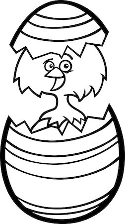 simsearch:400-07410462,k - Black and White Cartoon Illustration of Funny Little Chicken or Chick in Colorful Eggshell of Easter Egg for Coloring Book Stock Photo - Budget Royalty-Free & Subscription, Code: 400-06529566