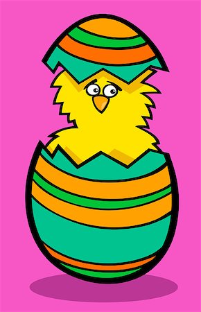 simsearch:400-07410472,k - Cartoon Illustration of Funny Little Yellow Chicken or Chick in Colorful Eggshell of Easter Egg Stock Photo - Budget Royalty-Free & Subscription, Code: 400-06529561