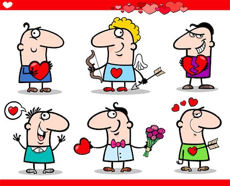 simsearch:400-06523060,k - Cartoon Illustration of Happy Men Valentines Day or Love Themes with Heart, Valentine Cards, Cupid with Bow and Arrow Stock Photo - Budget Royalty-Free & Subscription, Code: 400-06529586