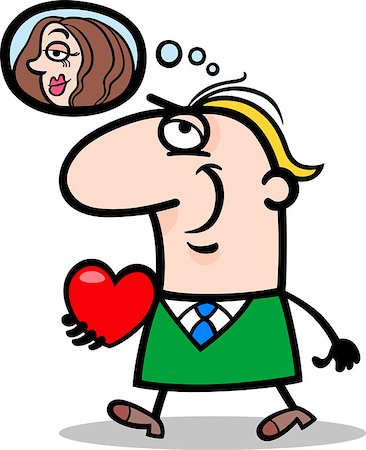 simsearch:400-06523060,k - Cartoon Illustration of Funny Man Walking with his Valentine and thinking about Women he love for Valentines Day Stock Photo - Budget Royalty-Free & Subscription, Code: 400-06529599