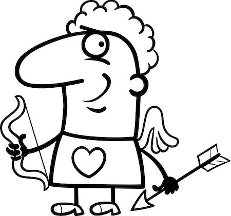simsearch:400-06523060,k - Black and White Cartoon Illustration of Funny Man in Cupid Costume with Bow and Arrow for Valentines Day Stock Photo - Budget Royalty-Free & Subscription, Code: 400-06529590