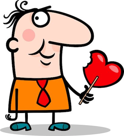 simsearch:400-04216683,k - Cartoon Illustration of Funny Man with Valentine Heart Shape Lollipop for Valentines Day Stockbilder - Microstock & Abonnement, Bildnummer: 400-06529591