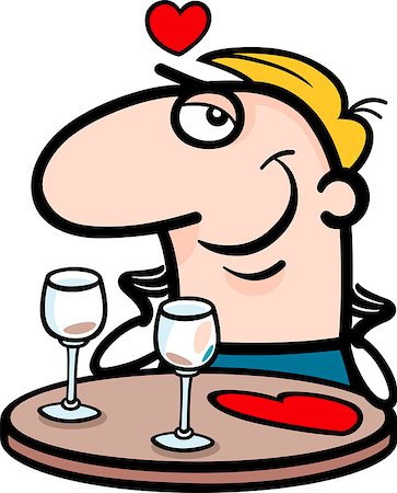 simsearch:400-06523060,k - Cartoon Illustration of Funny Man Waiting in Restaurant for his Valentine on Valentines Day Stock Photo - Budget Royalty-Free & Subscription, Code: 400-06529605