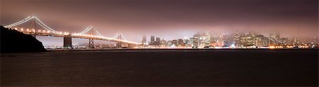 san francisco city neighborhoods - Bay Bridge and San Francisco in the Fog at night Stock Photo - Budget Royalty-Free & Subscription, Code: 400-06529696