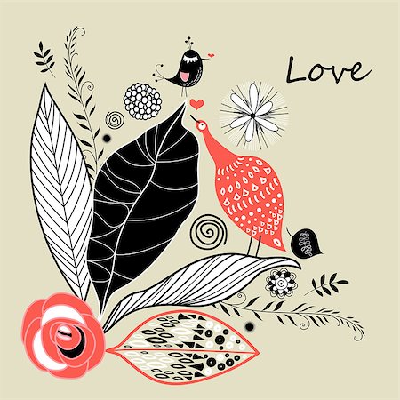 drawings of hearts - love birds colorful graphic on vegetable light brown background Stock Photo - Budget Royalty-Free & Subscription, Code: 400-06529840