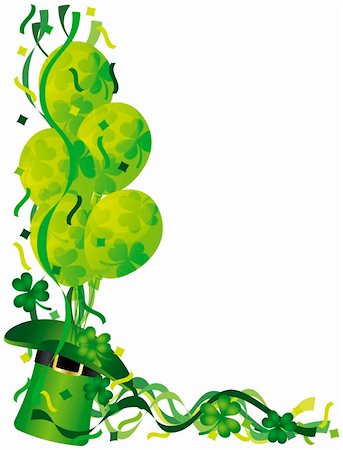simsearch:400-08502521,k - Happy St Patricks Day Leprechaun Hat Balloons with Shamrock and Confetti Border Illustration Foto de stock - Super Valor sin royalties y Suscripción, Código: 400-06520108