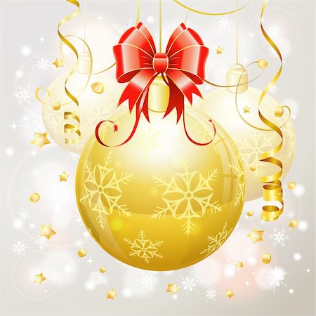 Christmas Background with Baubles and Bow, vector illustration Stock Photo - Budget Royalty-Free & Subscription, Code: 400-06520133