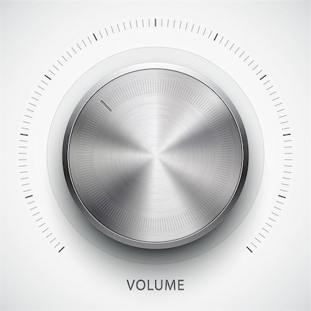 Abstract technology music button (volume settings banner, sound control knob) with metal texture (stainless steel, chrome, silver), realistic shadow light dark background for internet sites, web user interfaces (ui) and applications (app). Vector design illustration. Stock Photo - Budget Royalty-Free & Subscription, Code: 400-06520244