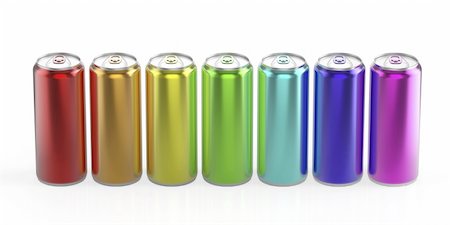 simsearch:400-05249077,k - Rainbow colored cans on white shiny background Stock Photo - Budget Royalty-Free & Subscription, Code: 400-06520643