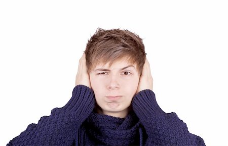 simsearch:400-05745991,k - Teenager in a purple sweater shut his ears with his hands angrily Foto de stock - Super Valor sin royalties y Suscripción, Código: 400-06520690