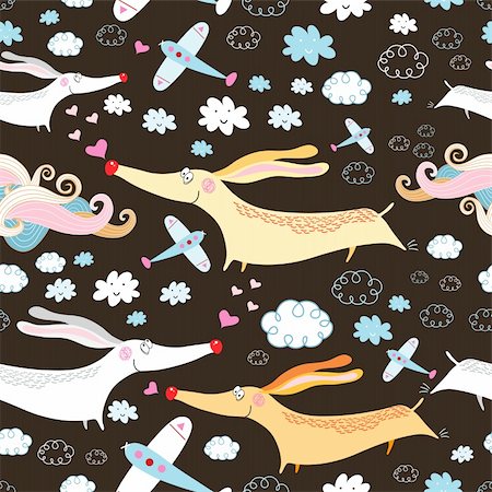 simsearch:400-06524884,k - seamless pattern of love dachshunds and aircraft on a dark brown background with clouds Foto de stock - Super Valor sin royalties y Suscripción, Código: 400-06520706