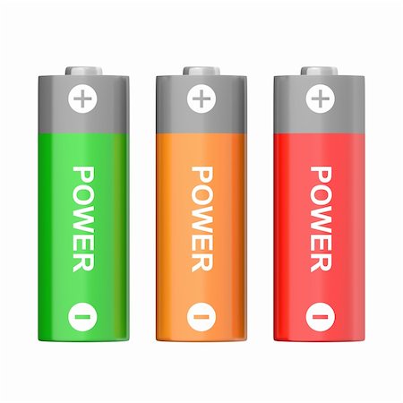 Set of batteries in different colors, isolated on white background Stock Photo - Budget Royalty-Free & Subscription, Code: 400-06520743