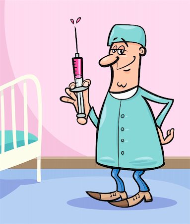 Cartoon Illustration of Male Medical Doctor or Surgeon with Syringe in Hospital Stockbilder - Microstock & Abonnement, Bildnummer: 400-06520941