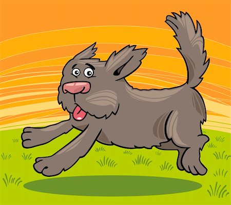 simsearch:400-06520988,k - Cartoon Illustration of Funny Running Shaggy Dog against Rural Scene Photographie de stock - Aubaine LD & Abonnement, Code: 400-06521004