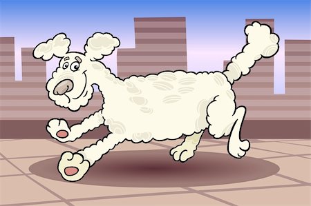 simsearch:400-08999605,k - Cartoon Illustration of Cute Running Poodle Dog against Urban Scene of City with Buildings Foto de stock - Super Valor sin royalties y Suscripción, Código: 400-06521000