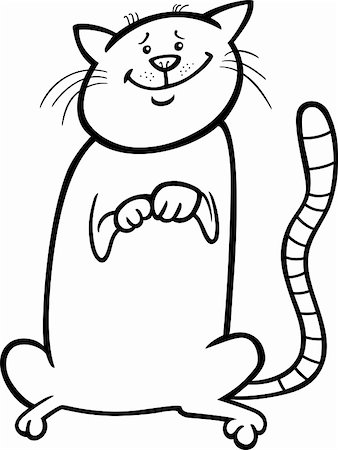 simsearch:400-09095576,k - Black and White Cartoon Illustration of Cute Sitting Cat for Coloring Book or Coloring Page Foto de stock - Super Valor sin royalties y Suscripción, Código: 400-06521016