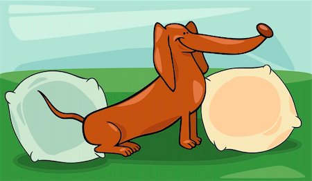 simsearch:400-06520988,k - Cartoon Illustration of Funny Dachshund Dog Sitting on Bed with Pillows Photographie de stock - Aubaine LD & Abonnement, Code: 400-06521012