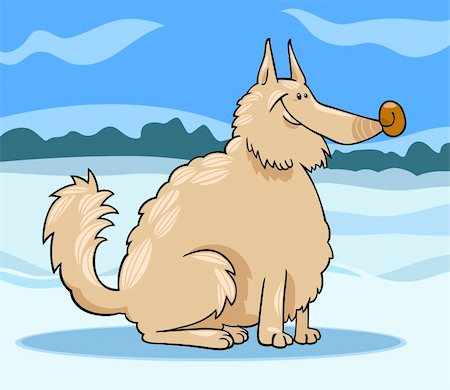 simsearch:400-06523040,k - Cartoon Illustration of Shaggy Purebred Eskimo Dog or Spitz or Sheepdog against Winter Rural Scene with Snow Photographie de stock - Aubaine LD & Abonnement, Code: 400-06521023