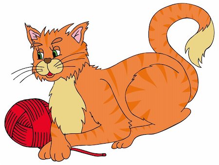 Cat with ball - vector illustration. Stock Photo - Budget Royalty-Free & Subscription, Code: 400-06521282