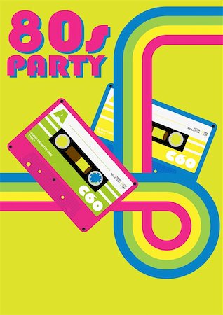dance club signs - Retro Poster - 80s Party Flyer With Audio Cassette Tapes Stock Photo - Budget Royalty-Free & Subscription, Code: 400-06521490