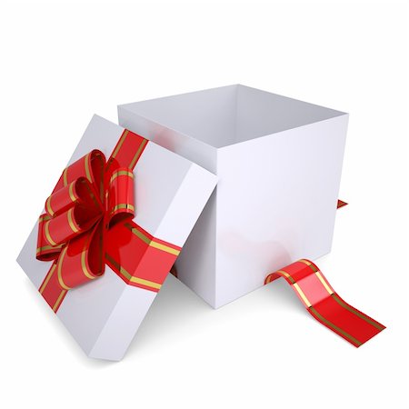 decoration for gift shop - Open white gift box decorated with a red ribbon. Isolated render on a white background Stock Photo - Budget Royalty-Free & Subscription, Code: 400-06521609