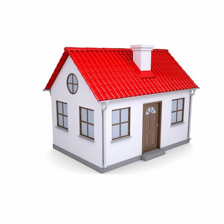 simsearch:400-04220963,k - Small house with red roof. Isolated render on a white background Stockbilder - Microstock & Abonnement, Bildnummer: 400-06521613