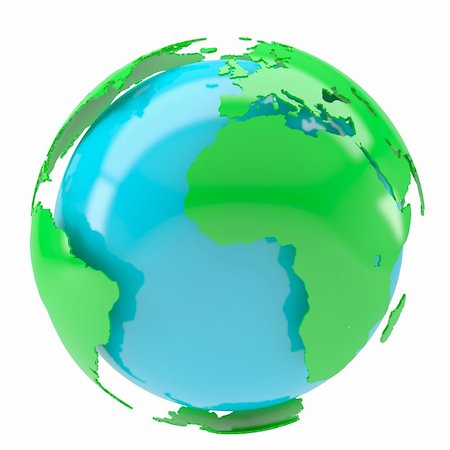 simsearch:622-06549274,k - Blue planet with green continents. Isolated render on a white background Stock Photo - Budget Royalty-Free & Subscription, Code: 400-06521625