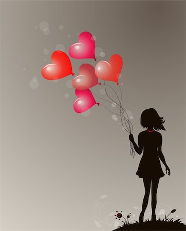 Background for Valentine's day with silhouette of girl Photographie de stock - Aubaine LD & Abonnement, Code: 400-06521683