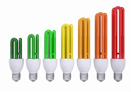 simsearch:400-04366277,k - Energy saving lamps are painted in the colors of the table of energy efficiency. Isolated render on a white background Stock Photo - Budget Royalty-Free & Subscription, Code: 400-06521803