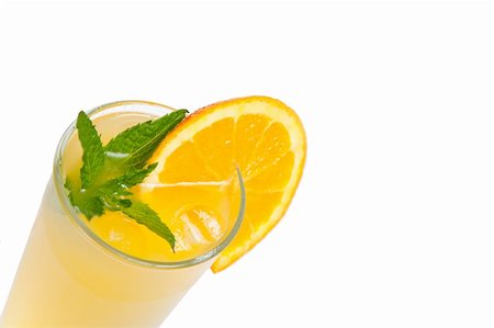 Orange fresh juice with mint, isolated on white background Stock Photo - Budget Royalty-Free & Subscription, Code: 400-06521894