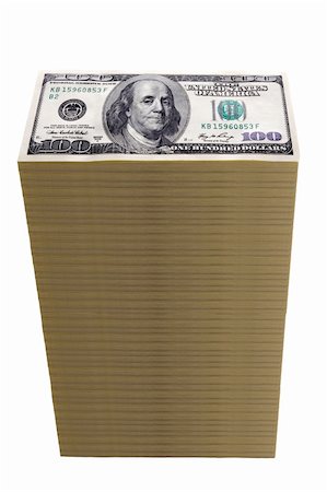 a tower of one hundred dollar bills isolated on white Stock Photo - Budget Royalty-Free & Subscription, Code: 400-06521976