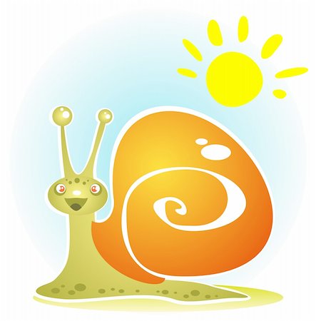 Cartoon snail with sun on a blue sky background. Stock Photo - Budget Royalty-Free & Subscription, Code: 400-06522147