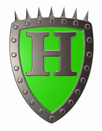 simsearch:400-04661440,k - metal shield with letter h on white background - 3d illustration Fotografie stock - Microstock e Abbonamento, Codice: 400-06522446