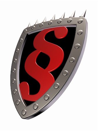 simsearch:400-04661440,k - metal shield with paragraph sign on white background - 3d illustration Fotografie stock - Microstock e Abbonamento, Codice: 400-06522447