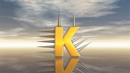 letter k with metal prickles under cloudy sky- 3d illustration Stock Photo - Budget Royalty-Free & Subscription, Code: 400-06522459