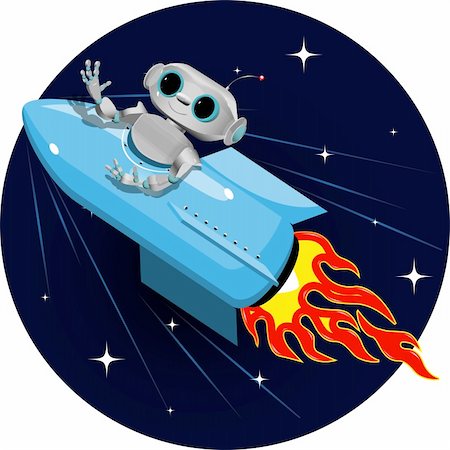 stars cartoon galaxy - cartoon illustration of a robot in a rocket Stock Photo - Budget Royalty-Free & Subscription, Code: 400-06522522